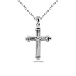 Round Brilliant Cut Real Diamond Pendant Cross Necklace 1.0 Carat WG 14K