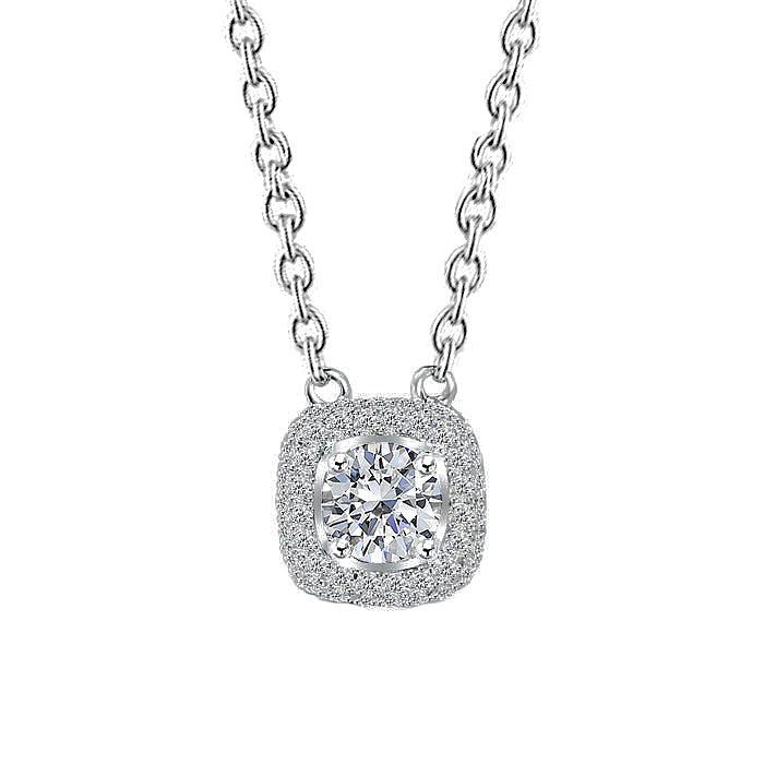 Round Brilliant Cut Real Diamond Pendant Necklace 1.50 Carat White Gold 14K - Pendant-harrychadent.ca