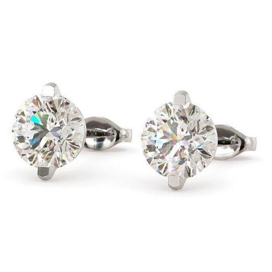 Round Brilliant Cut Real Diamond Stud Earrings 3.50 Carats White Gold 14K - Stud Earrings-harrychadent.ca