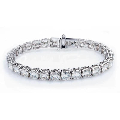 Round Brilliant Cut Real Diamond Tennis Bracelet 12 Carats White Gold 14K