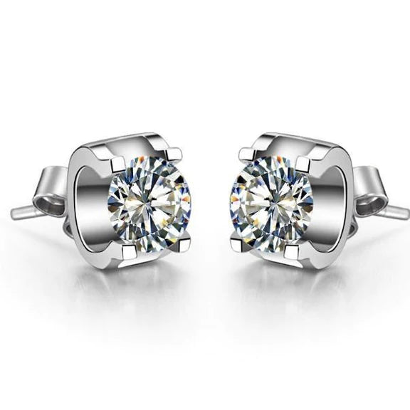 Round Brilliant Genuine Diamond Stud Earring White Gold Lady Jewelry 1.90 Ct.