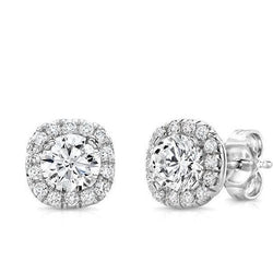 Round Brilliant Halo Real Natural Earth Mined Diamond Ladies Stud Earring 2.70 Carats Jewelry