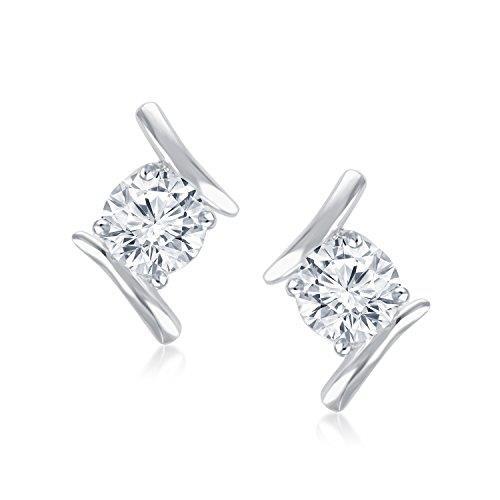 Round Brilliant Natural Diamond Stud Women Earring 1 Carat White Gold 14K