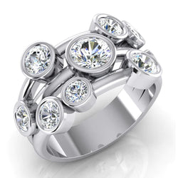Round Bubble Real Natural Earth Mined Diamond Ring 2.10 Carats 6mm Wide Bezel Set
