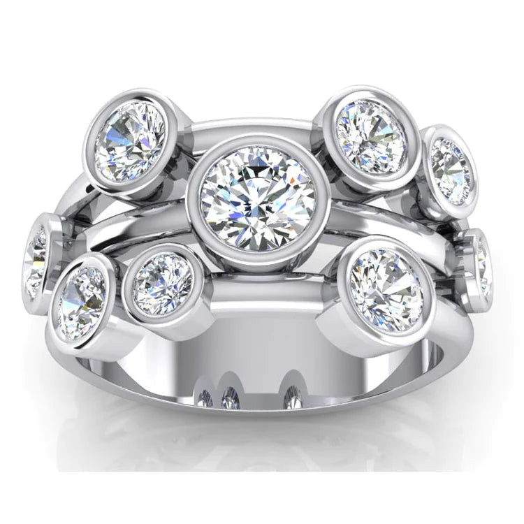 Round Bubble Real Diamond Ring 2.10 Carats 6mm Wide Bezel Set
