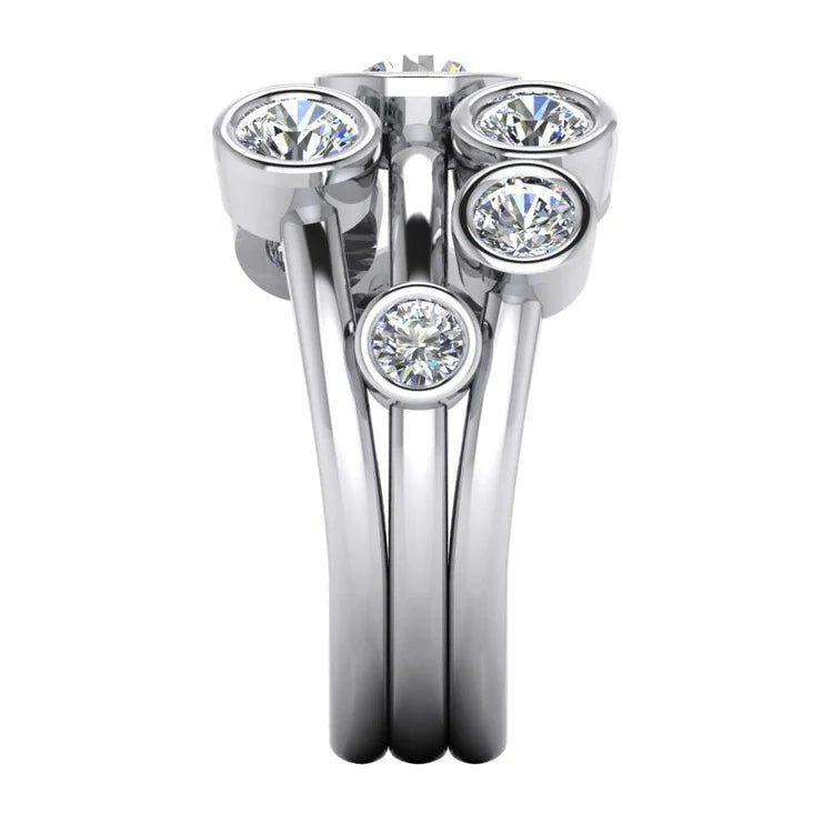 Round Bubble Real Diamond Ring 2.10 Carats 6mm Wide Bezel Set