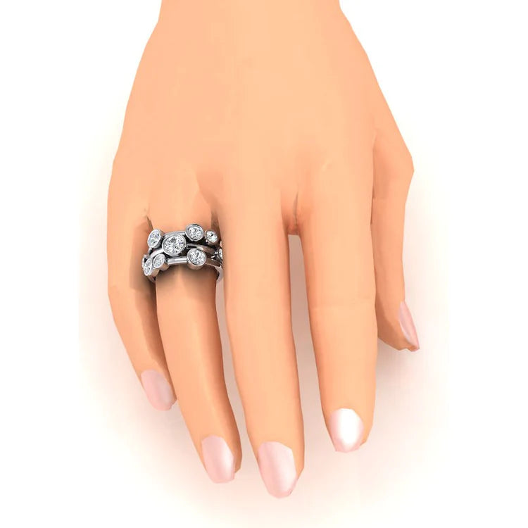 Round Bubble Real Diamond Ring 2.10 Carats 6mm Wide Bezel Set