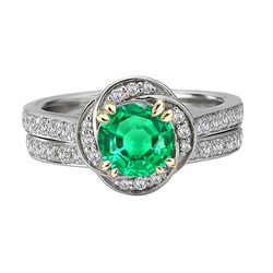 Fine Emerald Gemstone Ring – Pavé 2.50 ct Two-Tone 14K Gold