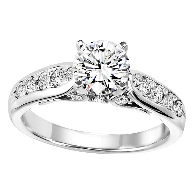 Round Cut 1.35 Carats Real Diamond Fine Gold Solitaire Ring With Accents