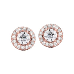 Round Cut 1.90 Carats Real Diamonds Studs Halo Earrings Rose Gold 14K