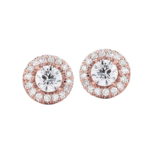 Round Cut 1.90 Carats Real Diamonds Studs Halo Earrings Rose Gold 14K - Halo Stud Earrings-harrychadent.ca