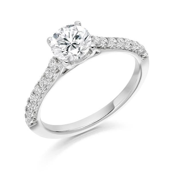 Round Cut 1.95 Carats Prong Set Real Diamond Wedding Ring Jewelry New - Solitaire Ring with Accents-harrychadent.ca
