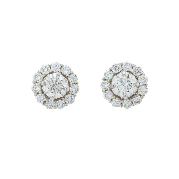 Round Cut 2.22 Carats Genuine Diamonds Studs Halo Earrings White Gold 14K New