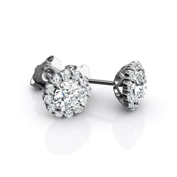 Round Cut 2.24 Carats Genuine Diamond Women Stud Halo Earrings 14K White Gold