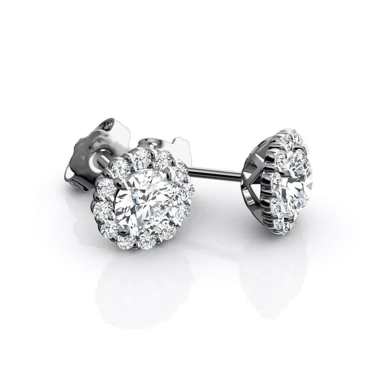 Round Cut 2.24 Carats Genuine Diamond Women Stud Halo Earrings 14K White Gold