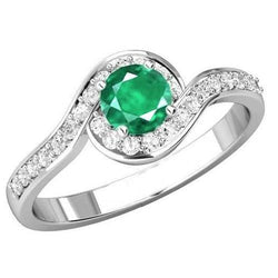Round Cut 2.26 Carats Green Emerald & Natural Earth Mined Diamonds Engagement Ring
