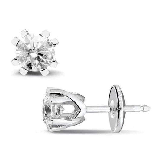 Round Cut 2 Ct Genuine Diamond Ladies Studs Crown Setting 14K White Gold