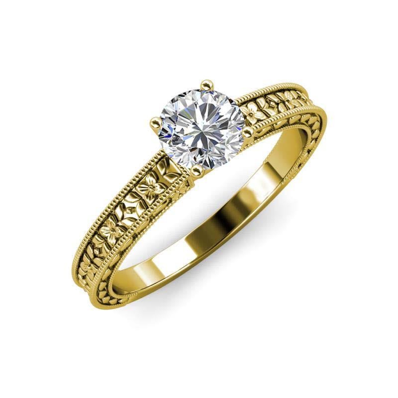 Round Cut 2 Ct Genuine Solitaire Diamond Vintage Style Ring Yellow Gold 14K