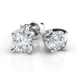 Round Cut 3.10 Carats Natural Diamonds Lady Studs Earrings 14K White Gold