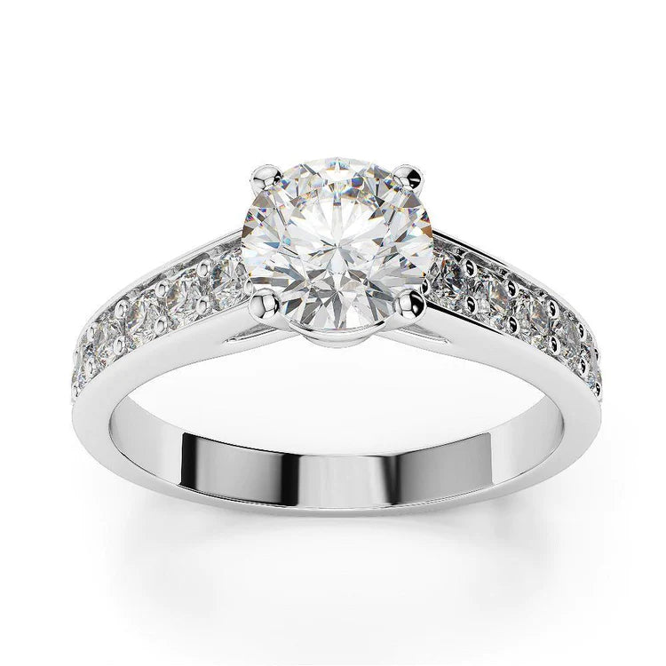 Round Cut 3.35 Carats Genuine Diamond Engagement Ring With Accents