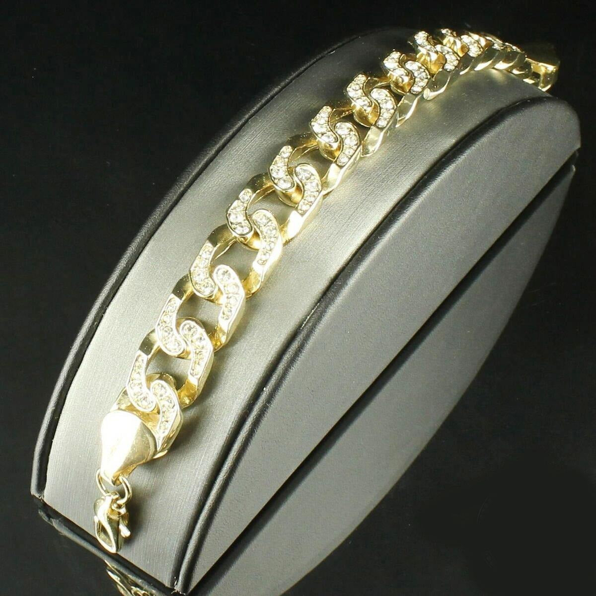 Round Cut 3.50 Carats Real Diamond Men's Bracelet Solid Yellow Gold 14K