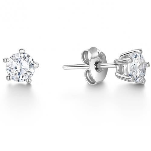 Round Cut 3.50 Carats Real Diamonds Lady Studs Earrings White Gold 14K - Stud Earrings-harrychadent.ca