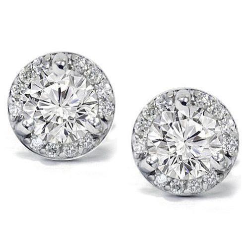 Round Cut 3.80 Carats Genuine Diamonds Ladies Studs Earrings Halo