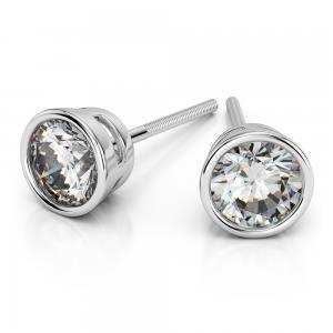 Round Cut 3.80 Ct Bezel Set Genuine Diamonds Studs Earrings White Gold