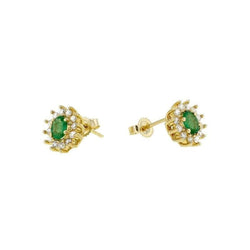 Round Cut 3.90 Carats Green Emerald And Natural Earth Mined Diamonds Studs Pave Halo Earrings