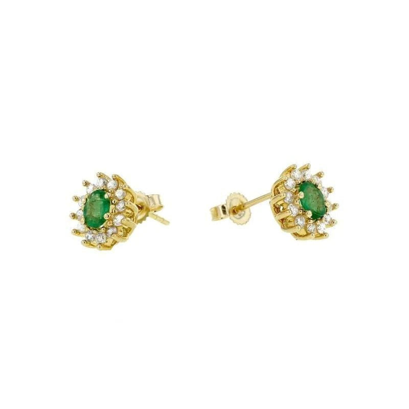 Round Cut 3.90 Carats Green Emerald And Diamonds Studs Pave Halo Earrings