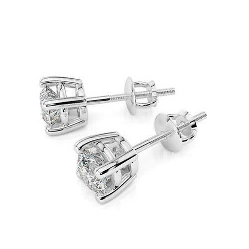 Round Cut 3 Carats Natural Diamond Studs Earring White Gold