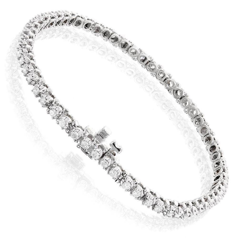 Round Cut 3 Carats Sparkling Genuine Diamonds Tennis Bracelet Gold White