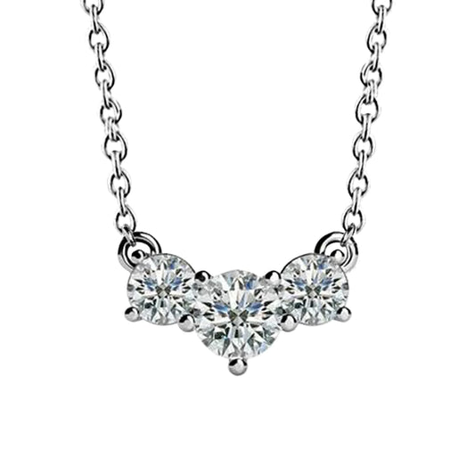 Round Cut 4.00 Carats Natural Diamondsthree Stone Horizontal Pendant Necklace