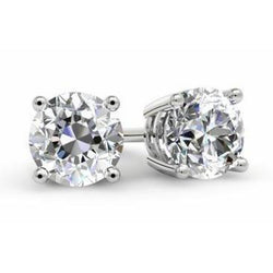 Round Cut 4.00 Carats Real Natural Earth Mined Diamonds Studs Earrings 14K White Gold