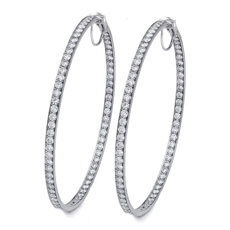 Round Cut 4.40 Carats Genuine Diamonds Women Hoop Earrings Gold White 14K