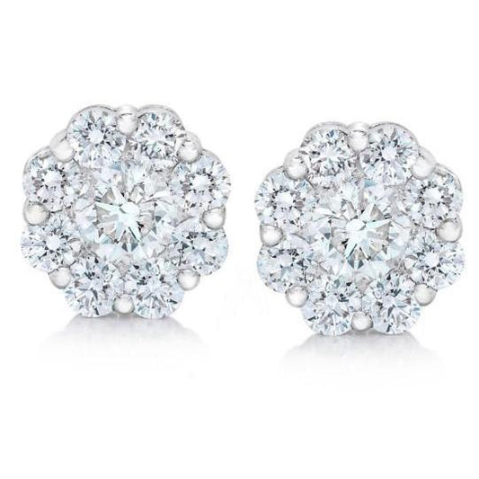 Round Cut 4.74 Carats Natural Diamonds Cluster Studs Earrings Gold White