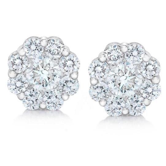 Round Cut 4.75 Carats Real Diamonds Cluster Studs Halo Earrings Gold White