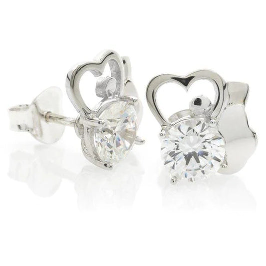 Round Cut 4 Carats Genuine Diamonds Heart Shape Studs Earrings White Gold