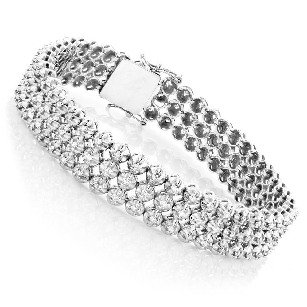 Round Cut 5.30 Carats Genuine Diamond Men's Bracelet White Gold 14K