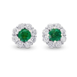 Round Cut 5.40 Carats Green Emerald Natural Earth Mined Diamond Stud Halo Earrings White Gold