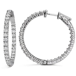 Round Cut 5.40 Ct Sparkling Genuine Diamonds Ladies Hoop Earrings Gold 14K