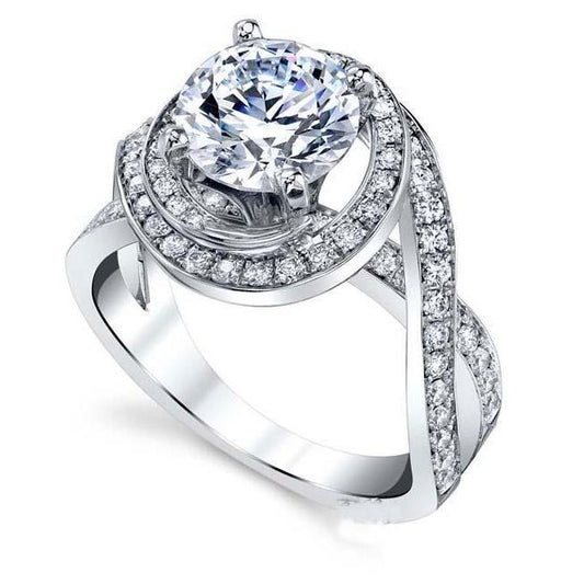 Round Cut 5 Ct Solitaire With Accent Real Diamonds Engagement Ring - Solitaire Ring with Accents-harrychadent.ca