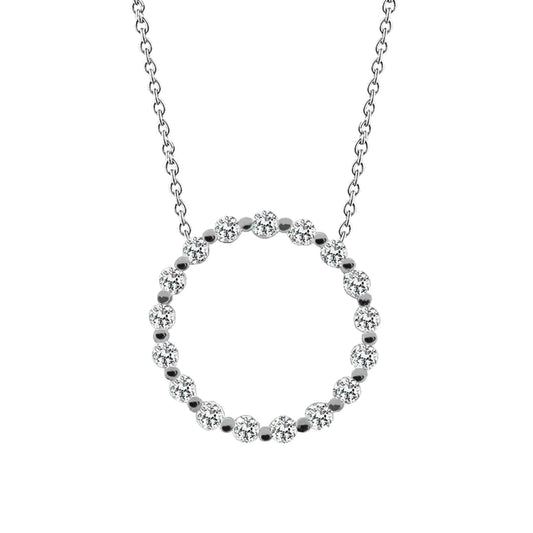 Round Cut 6.80 Carats Genuine Diamonds Circle Pendant Necklace White Gold 14K