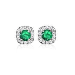Round Cut 7 Carats Green Emerald And Diamond Stud Earrings White Gold 14K