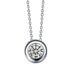 Round Cut Bezel Set Natural Diamond Slide Pendant Necklace 2.50 Ct