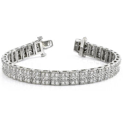 Round Cut Carpet Real Natural Earth Mined Diamond Tennis Bracelet 4 Carats 14K White Gold