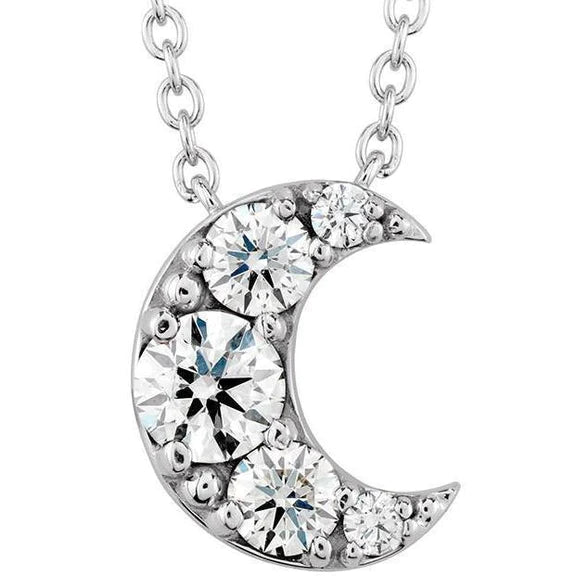 Round Cut Half Moon Real Diamond Pendant Necklace 2.30 Carat White Gold 14K