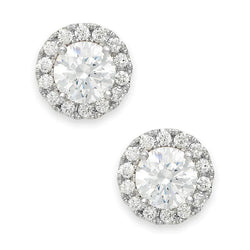 Round Cut Halo 2.28 Carats Genuine Diamond Women Studs Earring Gold White 14K