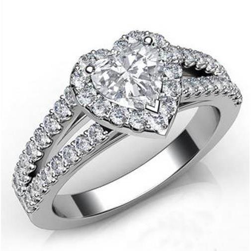 Round Cut Halo Heart Shape Genuine Diamond Wedding Ring 6.90 Carats White Gold