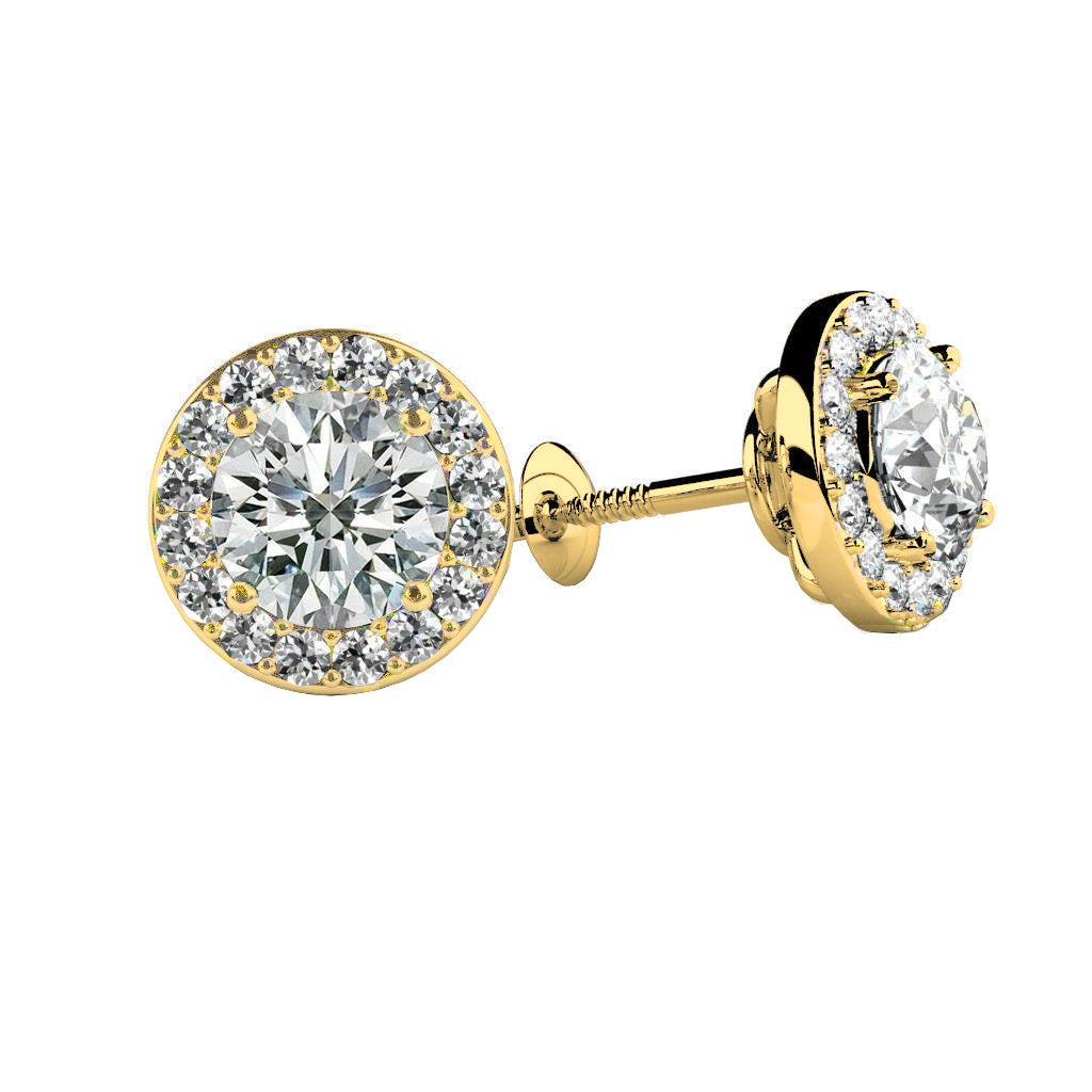 Round Cut Halo Real Diamond Stud Earrings 2.40 Carat White Gold 14K